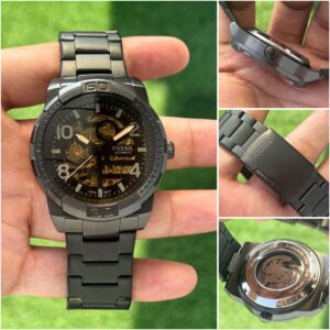 Fossil Watch-  For men - Skeleton dial with open back machinery - 7AAa premium collection - steel black case