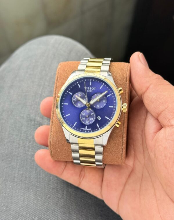 Tissot-  For Men-stainless steel metal case with clear look Blue dial and Saffire tinted black glass with Silver White needles-Clone copy